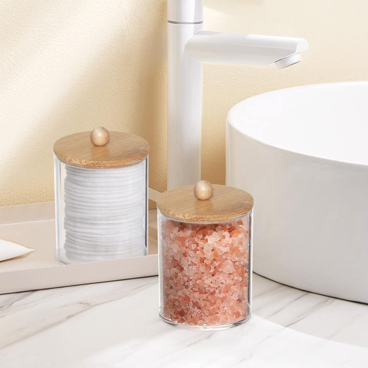 10 Oz Clear Bathroom Apothecary Jar Set with Wooden Lids - 3 Pack