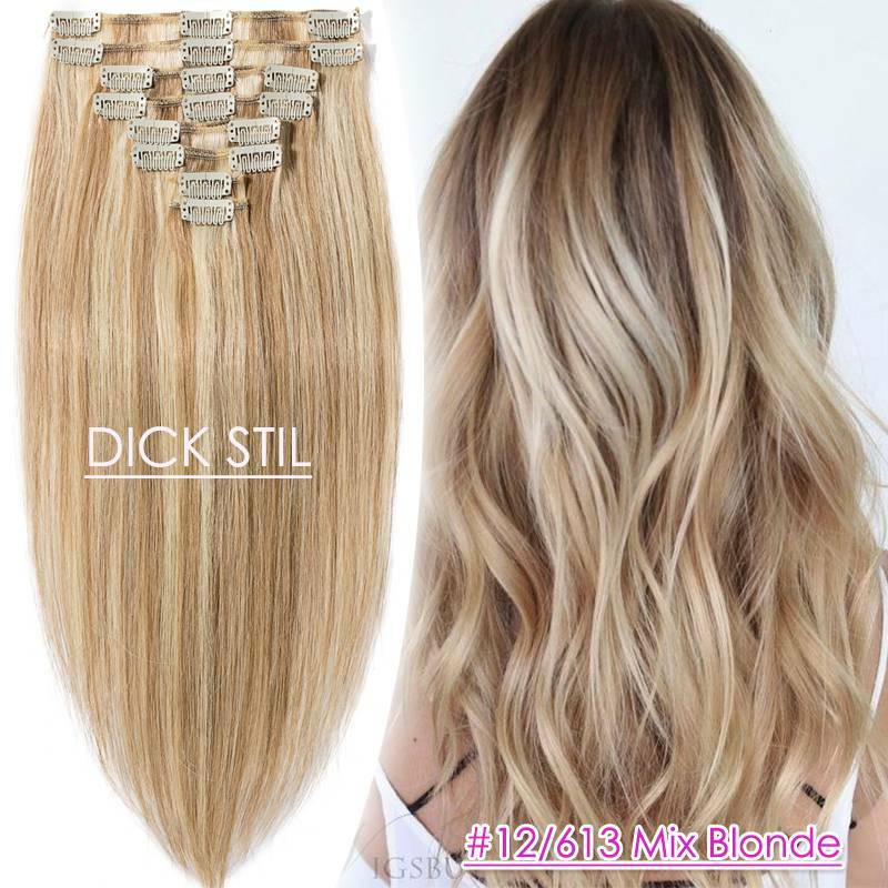 Thick Double Weft Clip-In Human Hair Extensions - Full Head Set