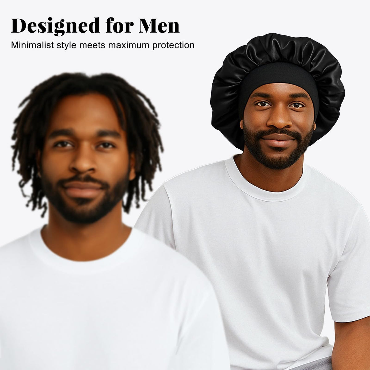 ZHENSILK 2PCS Silk Satin Bonnet for Men 14.2 Inch, Color-a Black+blue