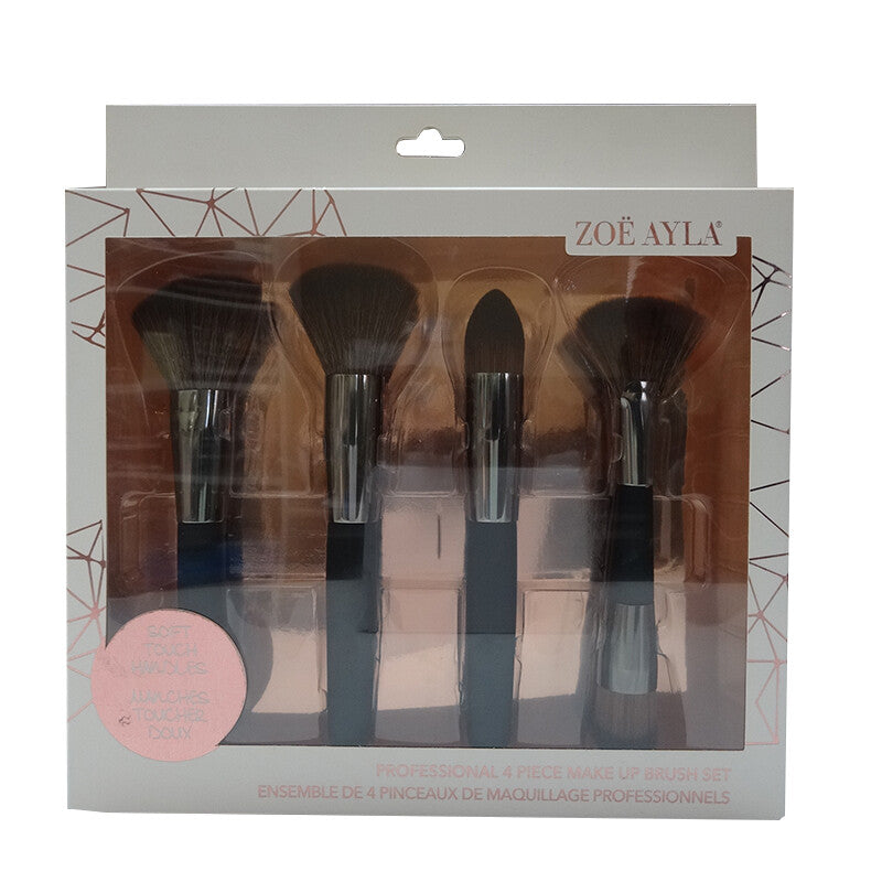 Professional 4-Piece Makeup Brush Set for Face & Eyes - Powder, Foundation, Blush & Contour Brushes
