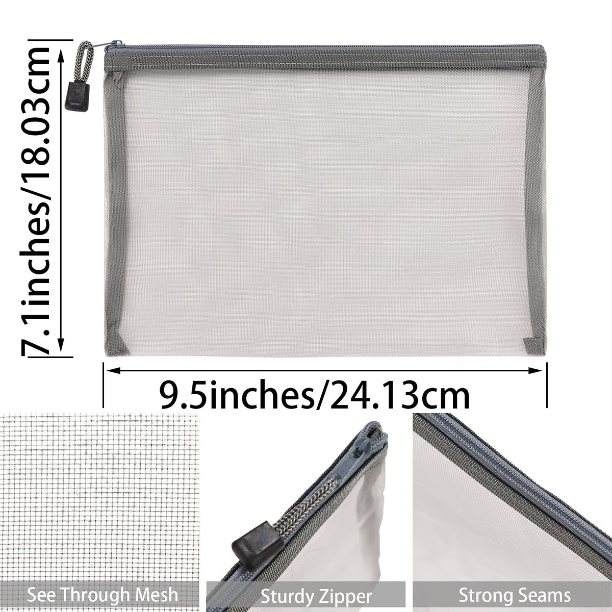 20 Pack Mesh Makeup Cosmetic Bags Zipper Pouch Organizer Gray