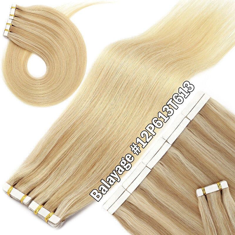 Invisible Tape-In Human Hair Extensions Full Head 24 Inches - Thick Remy Hair
