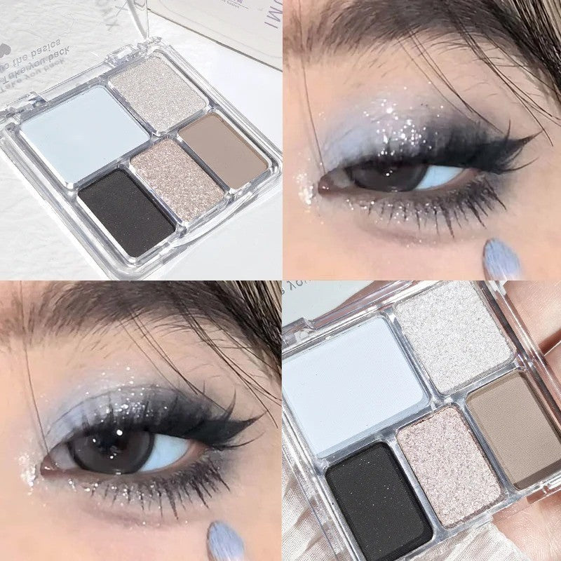 Korean 5-Color Eyeshadow & Blush Palette Matte Shimmer Smoky Gray Portable