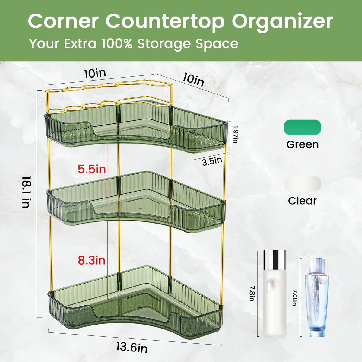 3-Tier Corner Makeup Organizer for Vanity and Bathroom Countertop