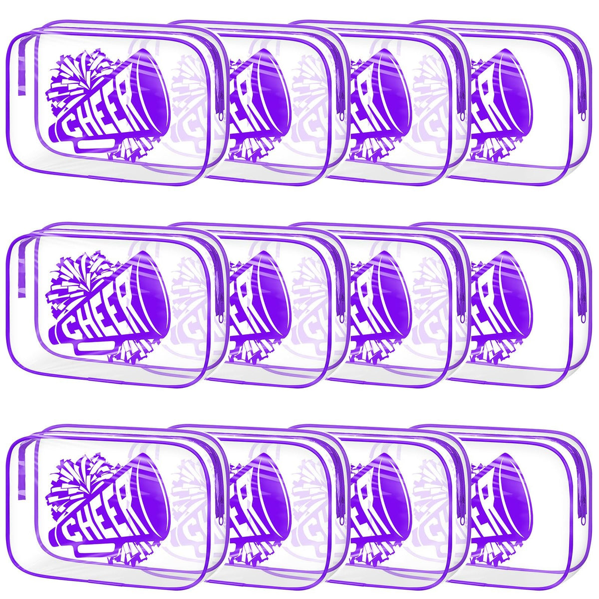 Cheer Makeup Bags Bulk Set - Waterproof PVC Cosmetic Pouches for Teams, 12 Pack