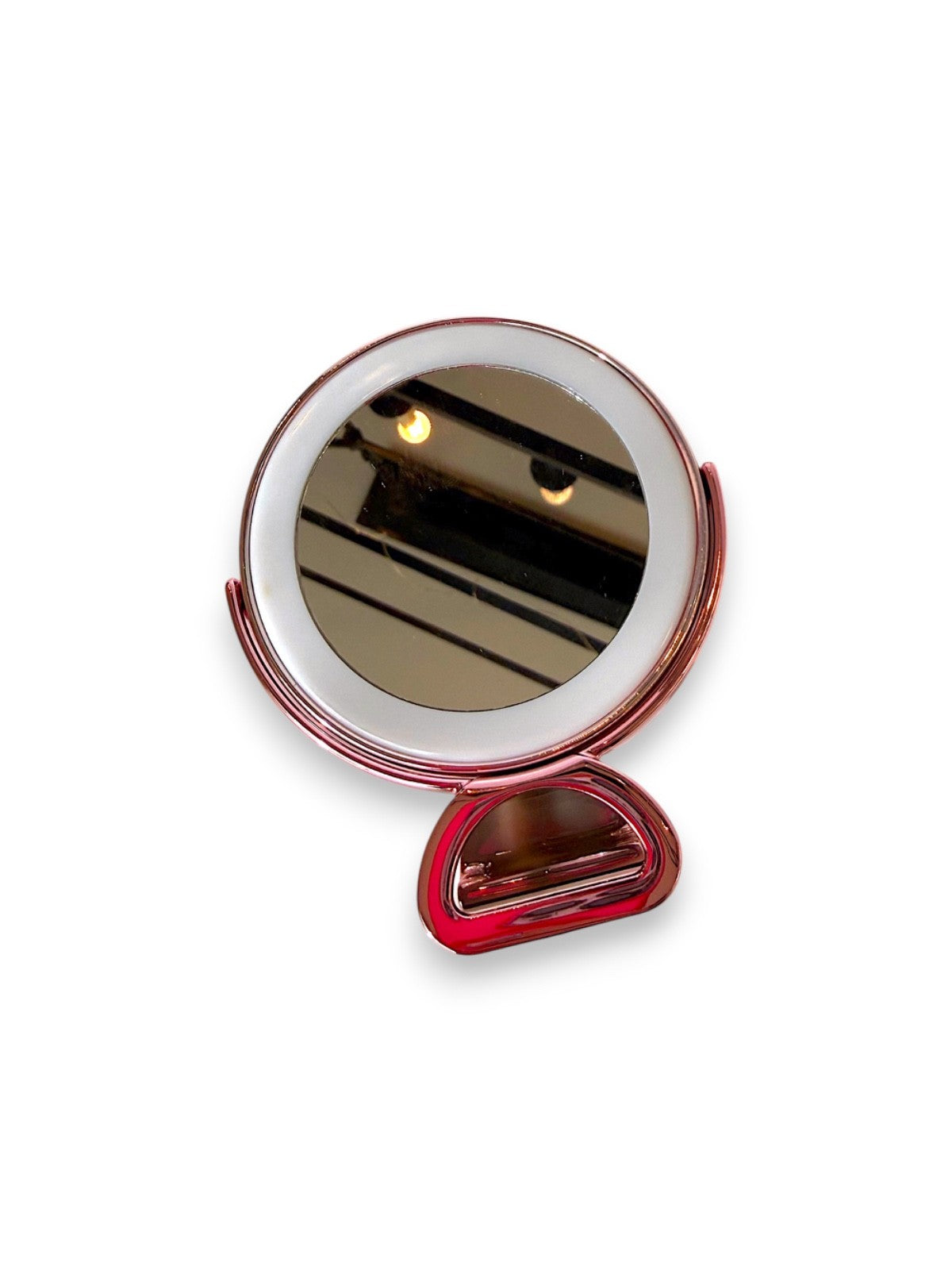 Rechargeable LED Makeup Mirror with Selfie Light & Stand - Compact Travel Mirror