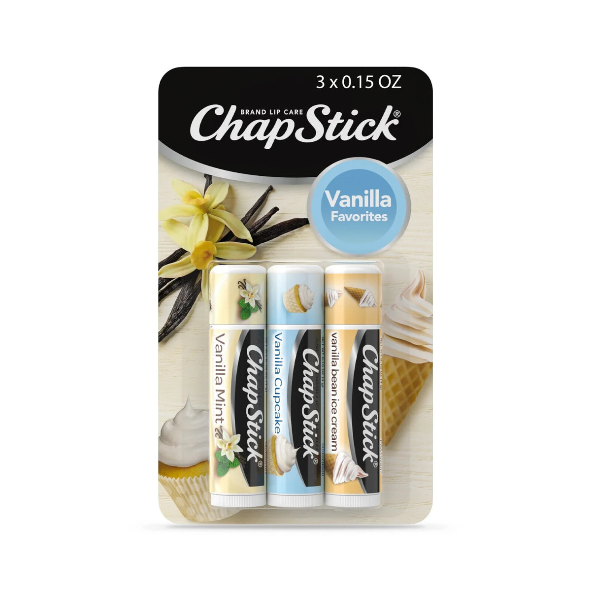 Lip Balm Set - Vanilla Flavored, 0.15oz, 3 Pack