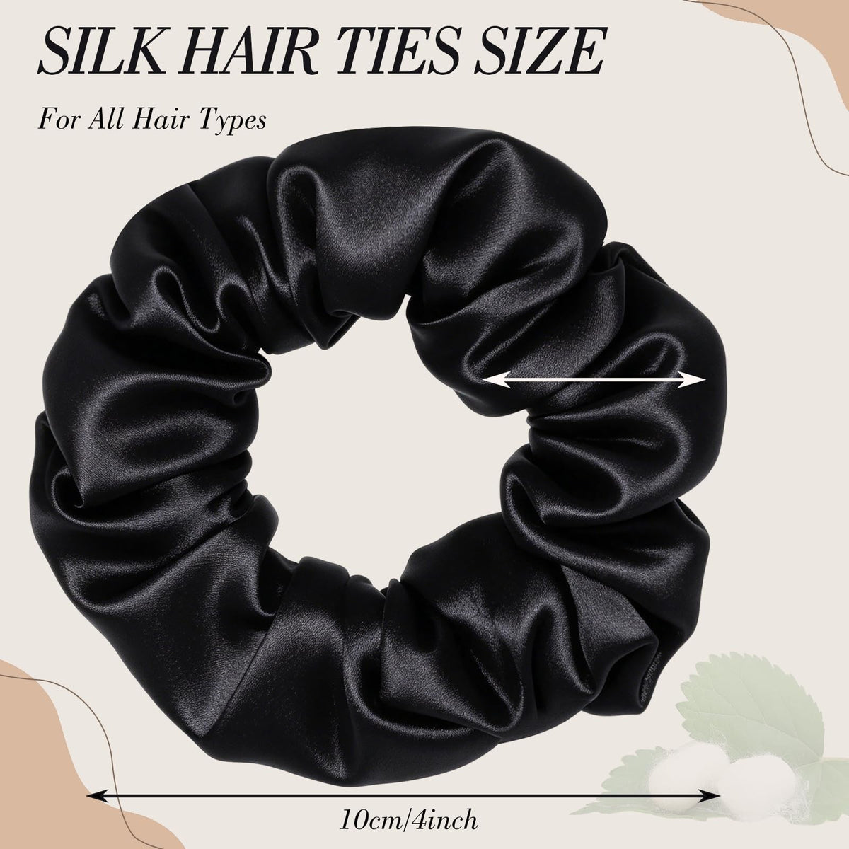 100% Mulberry Silk Scrunchies for Work, 4 1 Count (Pack of 4), Black