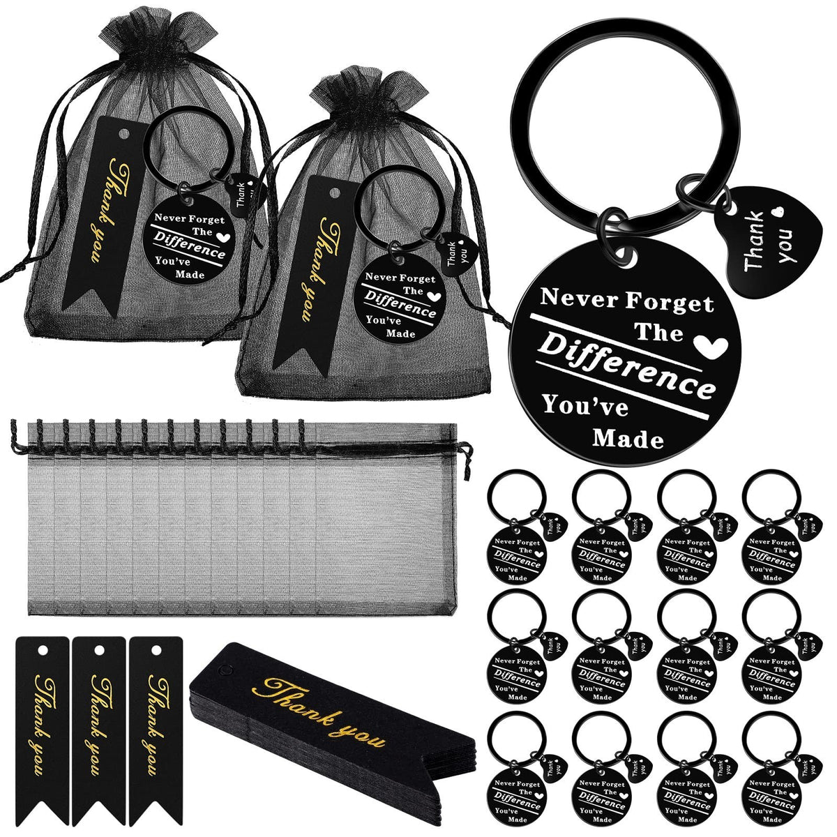 Employee Appreciation Keychain Bulk Set - 36 Heart & Round Stainless Steel Gifts