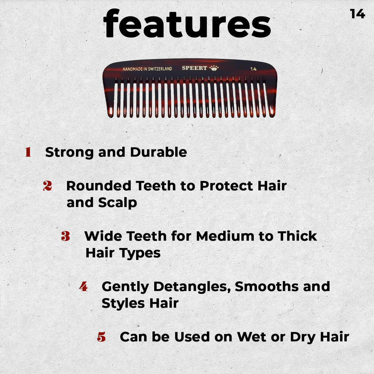 Handmade Swiss Tortoise Shell Comb 4.5 Inch Wide Tooth for Thick Hair