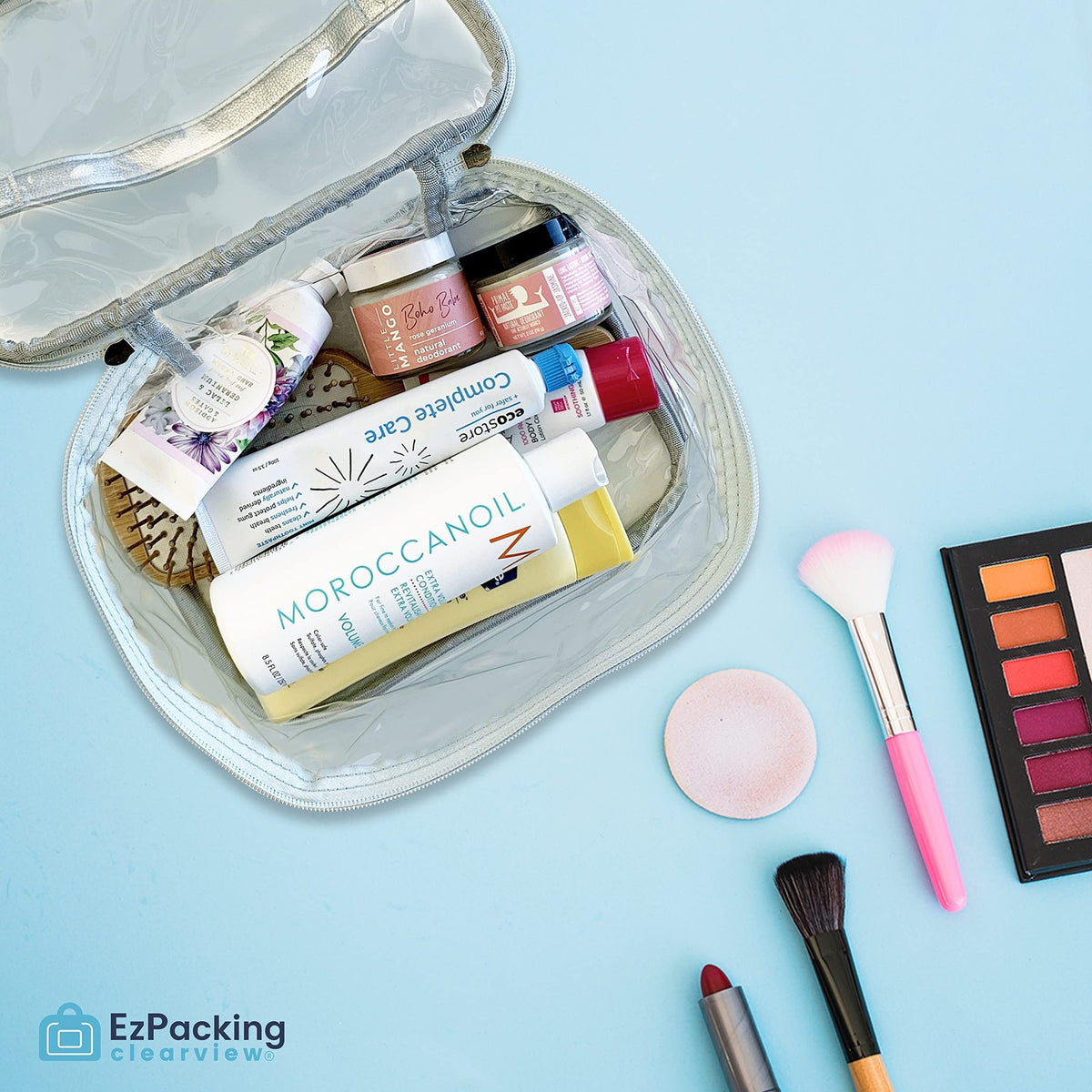Large Clear Cosmetic Bag - Travel Makeup Organizer with PVC Material