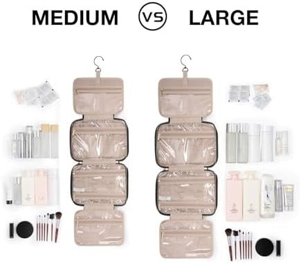 Large Water-Resistant Travel Toiletry Bag with Hanging Hook & Compartments