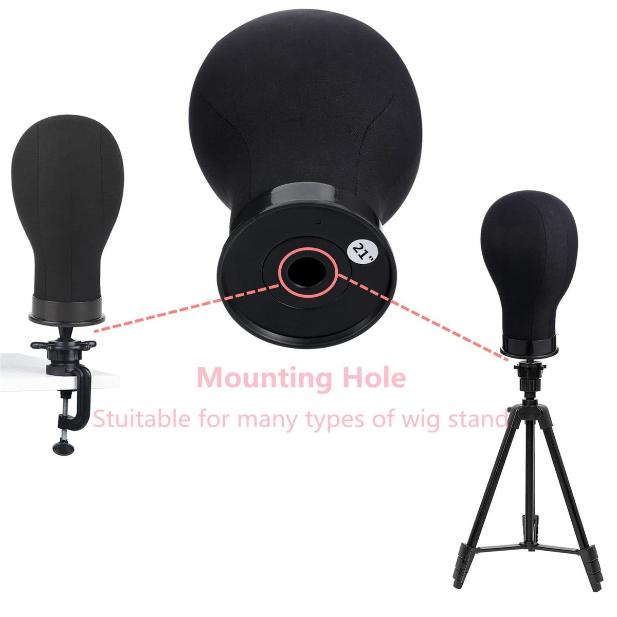 21-Inch Canvas Wig Head with Stand for Styling and Display