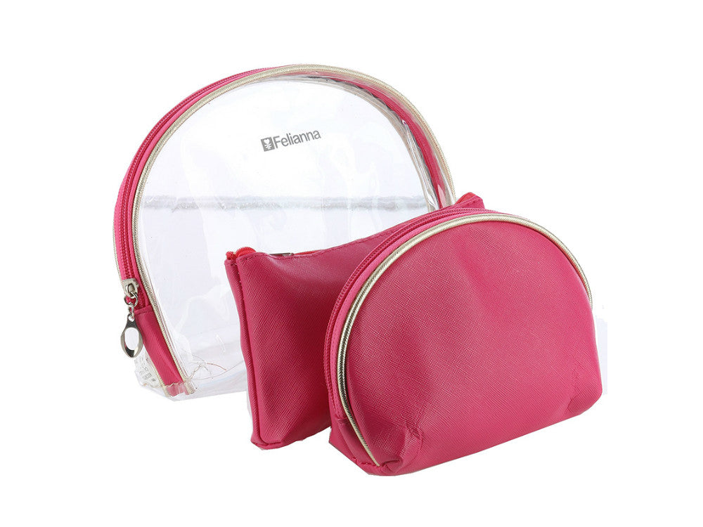 3 Pc Vinyl Makeup Cosmetic Bag Set with Zipper Closure
