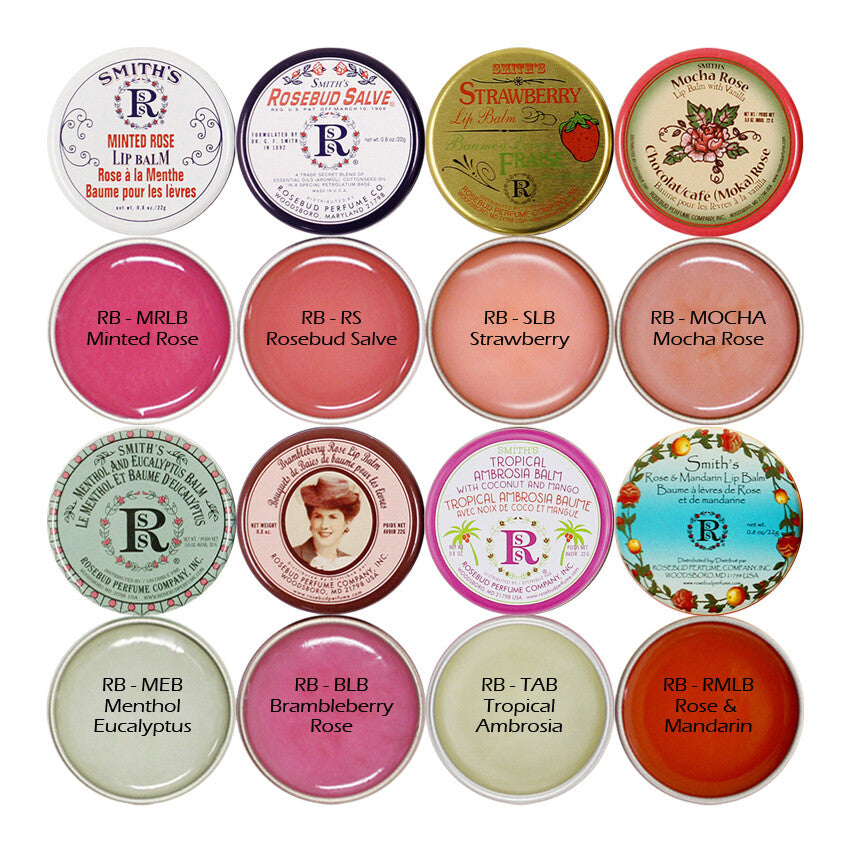 Rosebud Lip Balm Set - Assorted Scents in Tin 0.8 oz