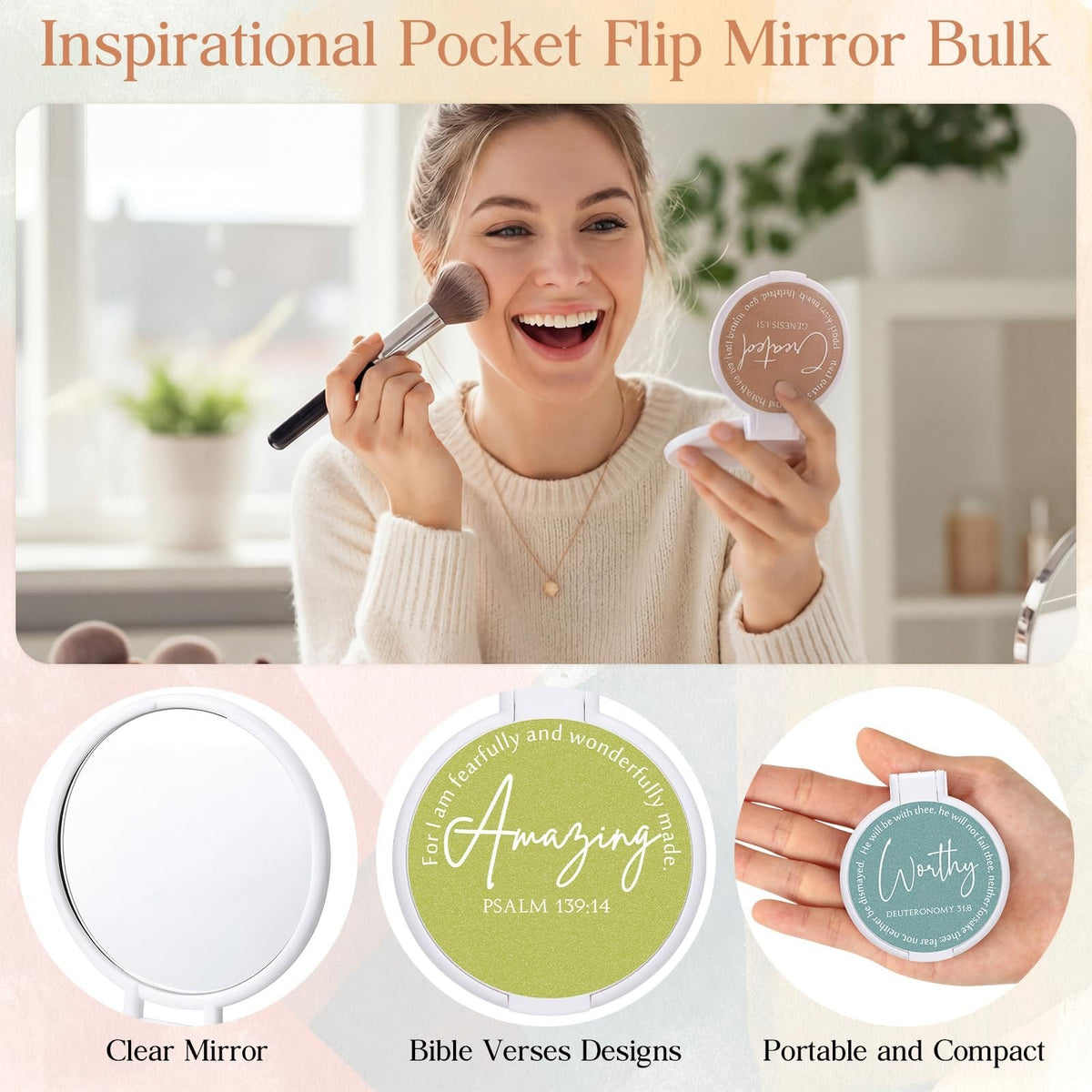 Christian Compact Mirrors Set - 36 Portable Flip-Top Pocket Mirrors with Bible Verses for Women