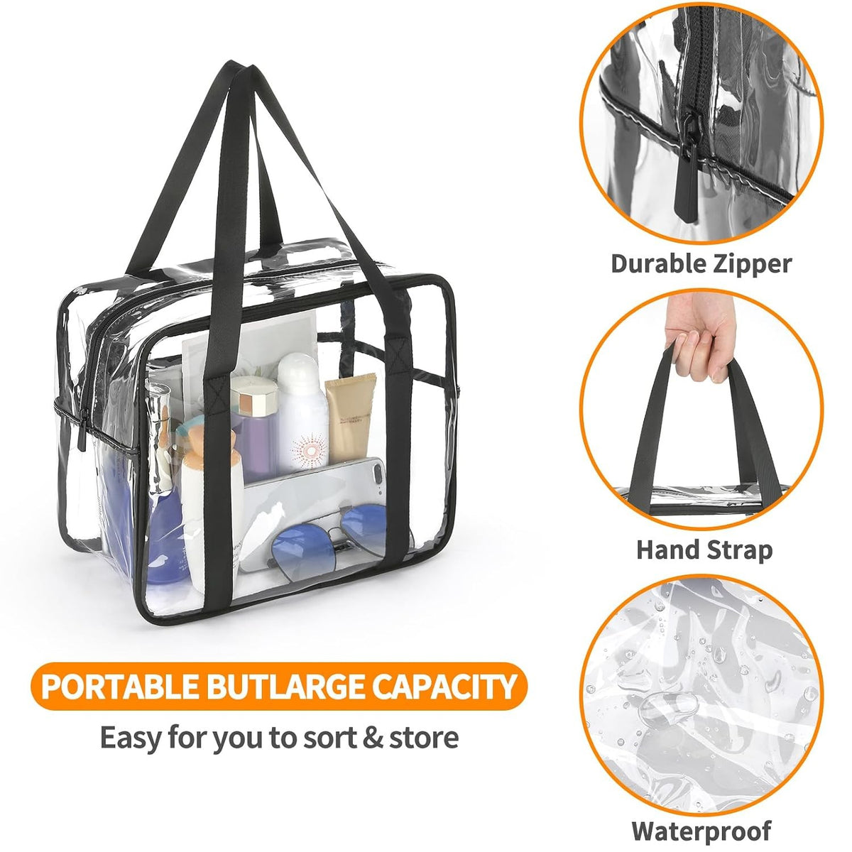 Extra Large Clear Cosmetic Makeup Bag with Shoulder Strap & Handle