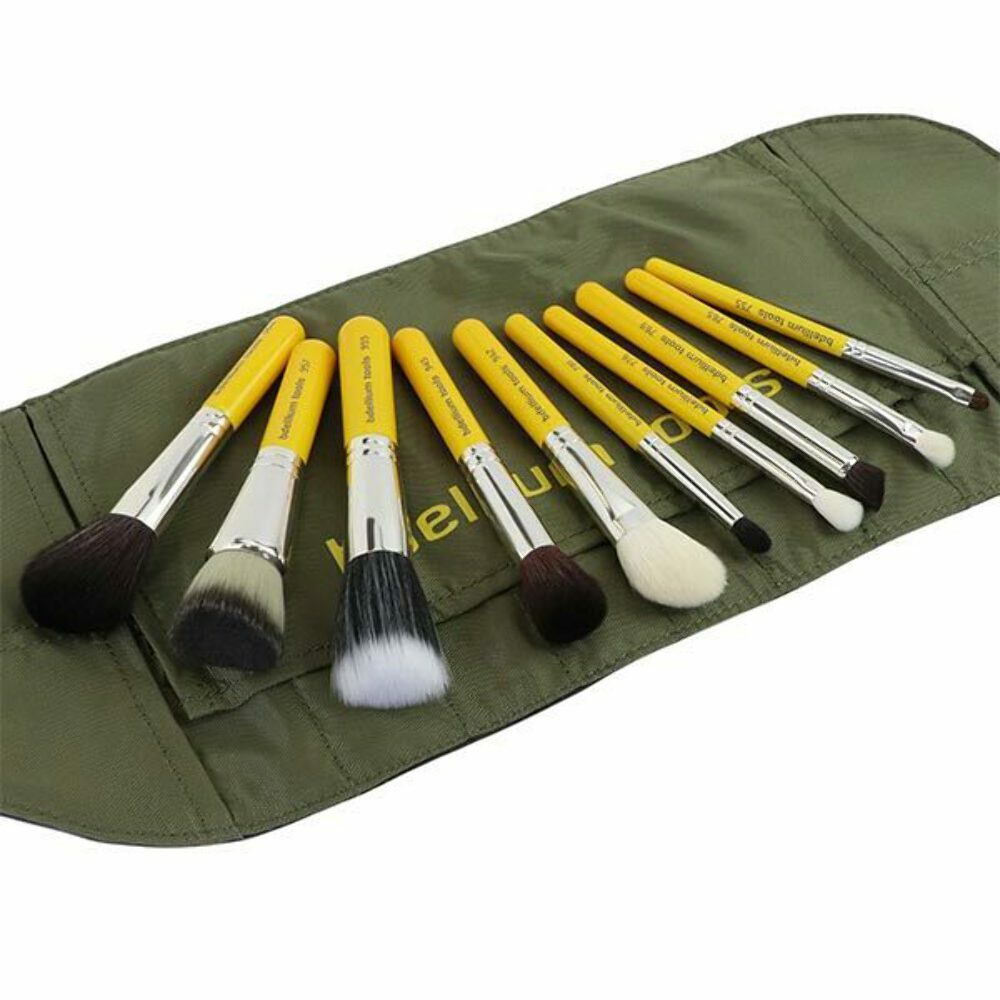 Travel Makeup Brush Set with Pouch - 10pc Mineral & Versatile Brushes