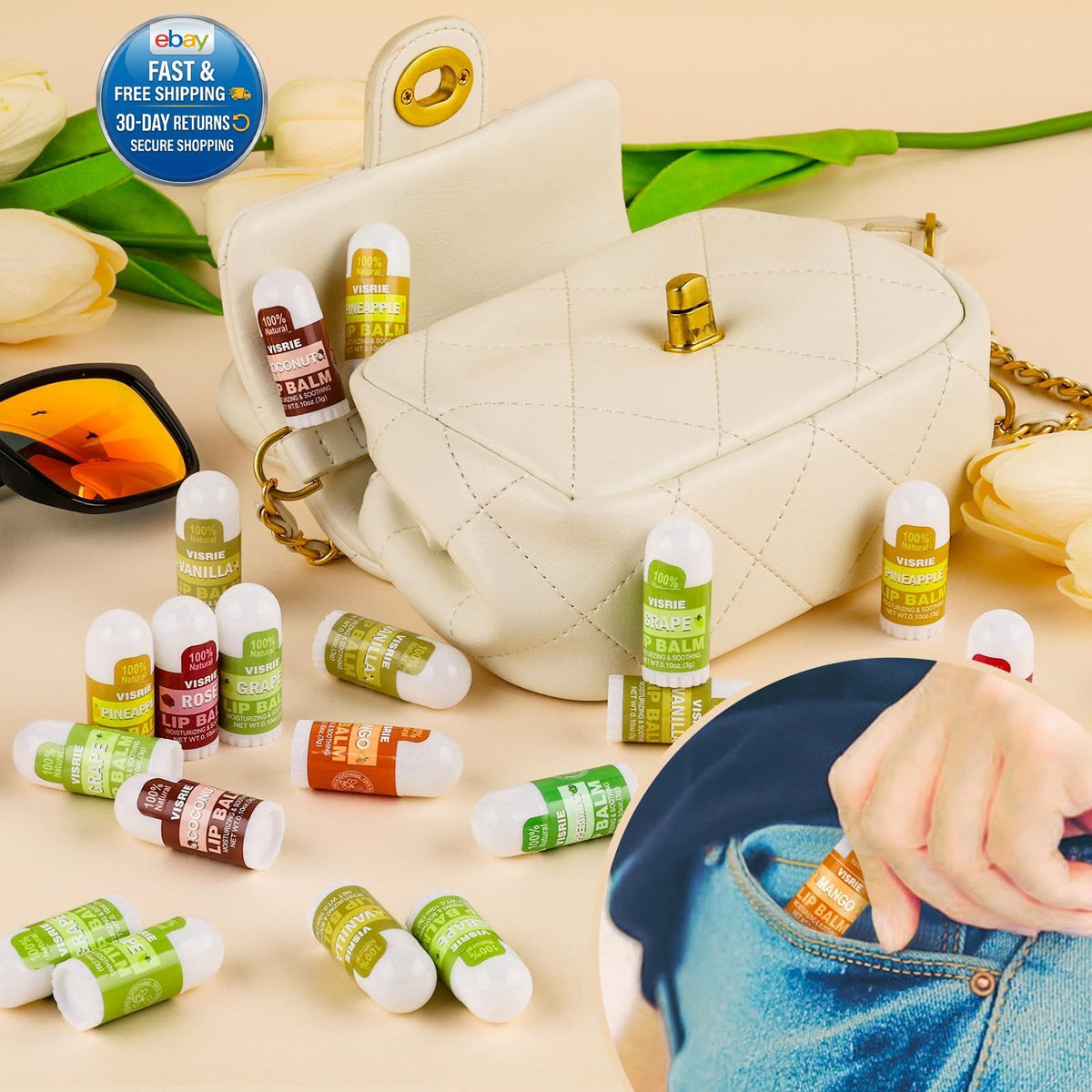 Mini Lip Balm Pack - 40 Assorted Flavors with Vitamin E & Coconut Oil