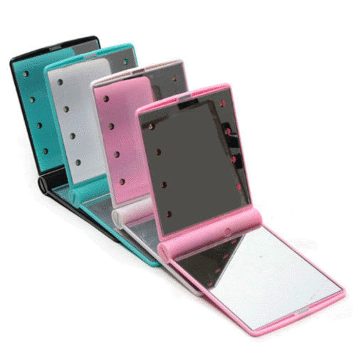 Compact Makeup Mirror with 8 LED Lights - Folding Pocket Cosmetic Mirror