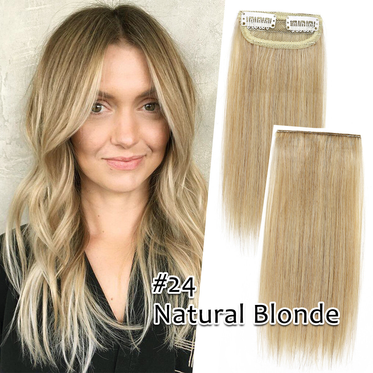 Clip-In Hair Extensions Remy Human Hair Short Pad Topper - Natural Black to Blonde