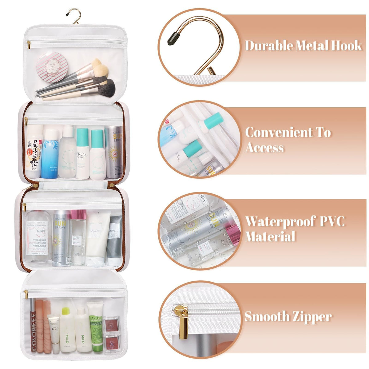 Large Capacity Hanging Travel Toiletry Bag with 4 Compartments & Hook