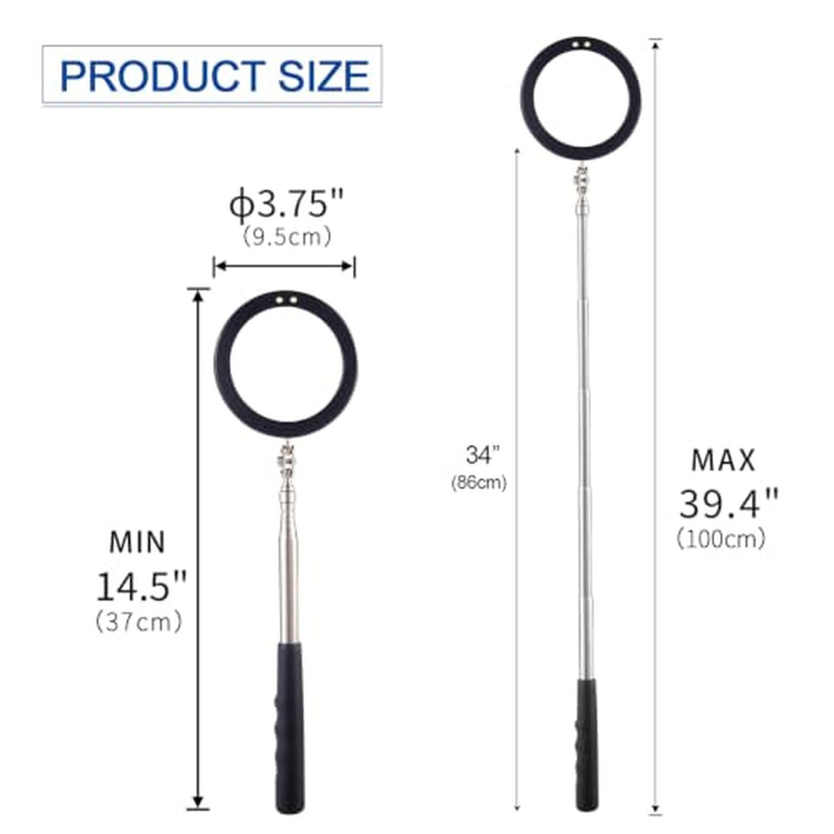LED Inspection Mirror Telescoping with 3.75-Inch Round Mirror & Light