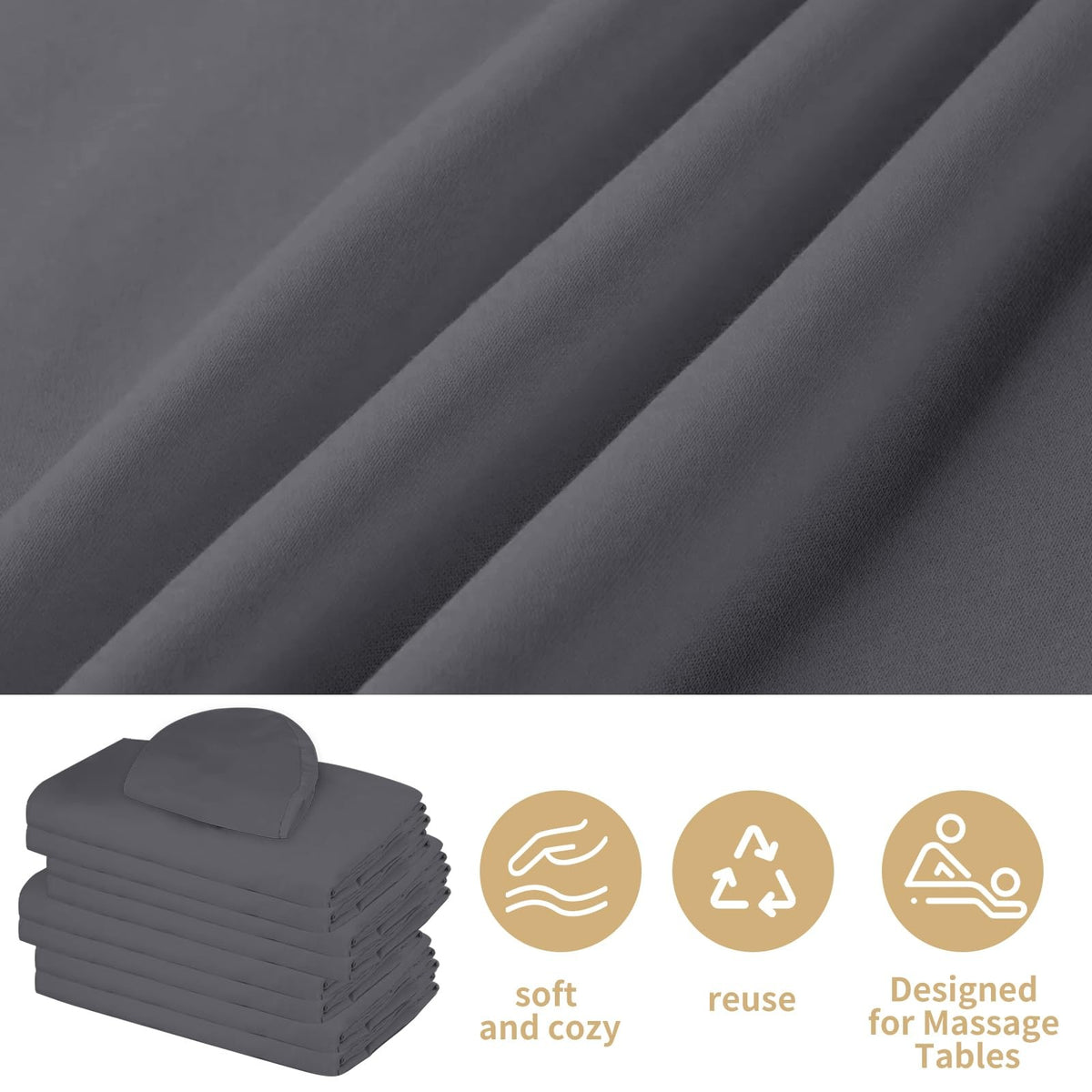 Massage Table Sheets Set 4 Pieces Microfiber Fit for Standard Tables - Gray