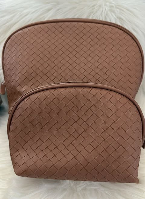 Brown 2-Piece Cosmetic Bag Set - Travel Toiletry Organizer