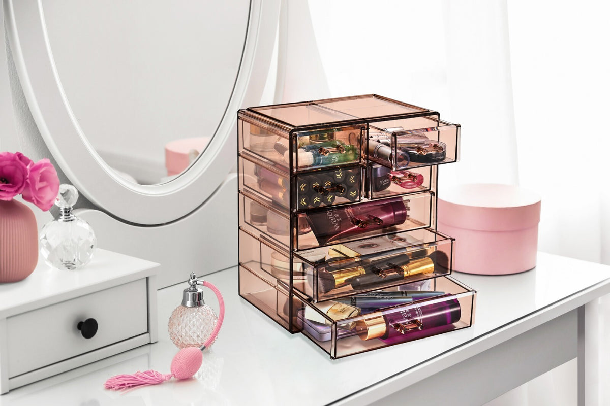 Sorbus Clear Makeup Organizer with 4 Drawers - Bronze Glow, 3L Storage