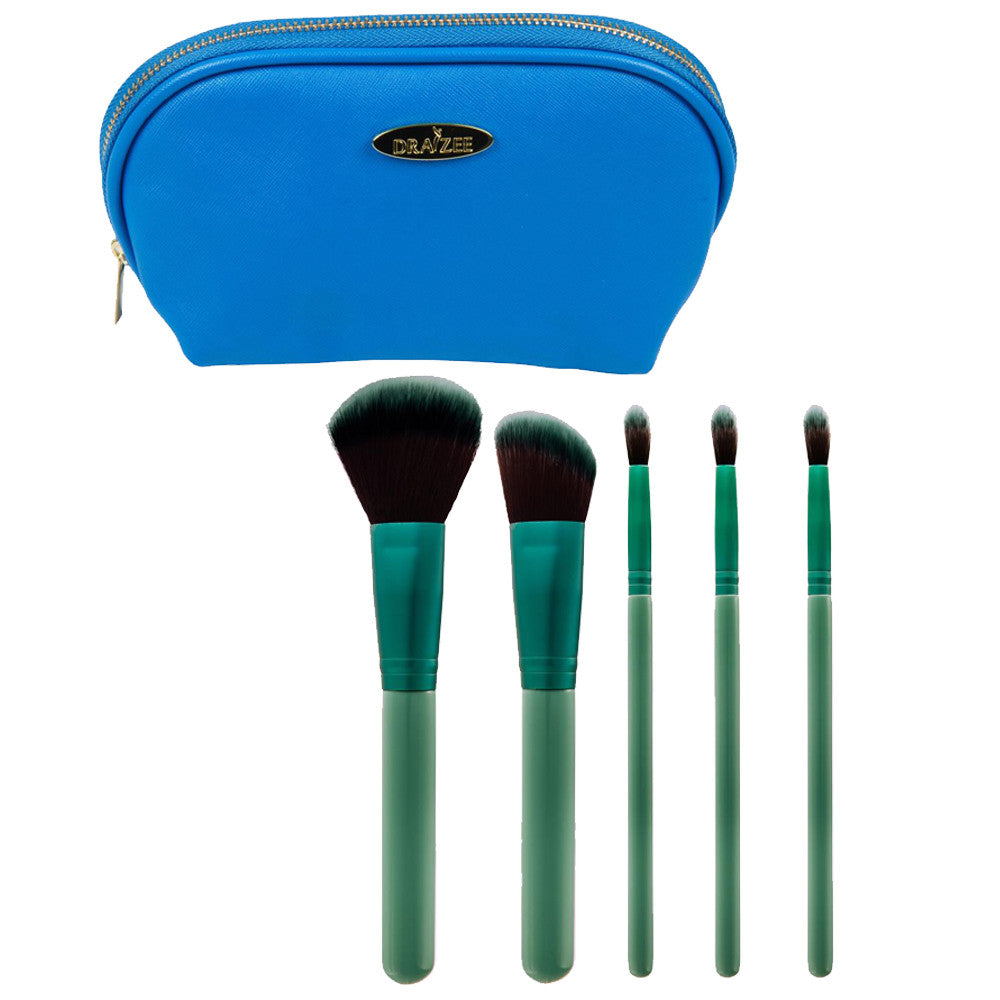 6-Piece Makeup Brush Set with Deep Blue Cosmetic Travel Bag