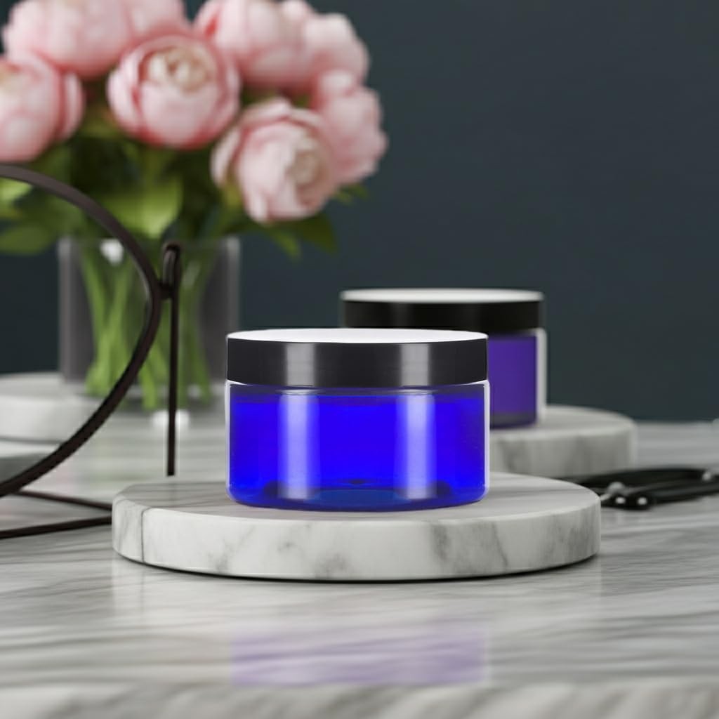 12 Pcs 6 oz Cobalt Blue PET Plastic Jars with Black Airtight Lids