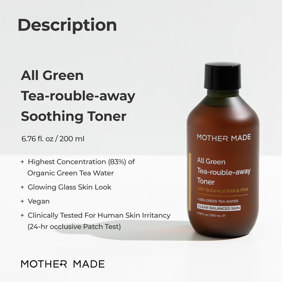 Organic Green Tea Toner for Skin Hydration & Oil Control - 6.76oz