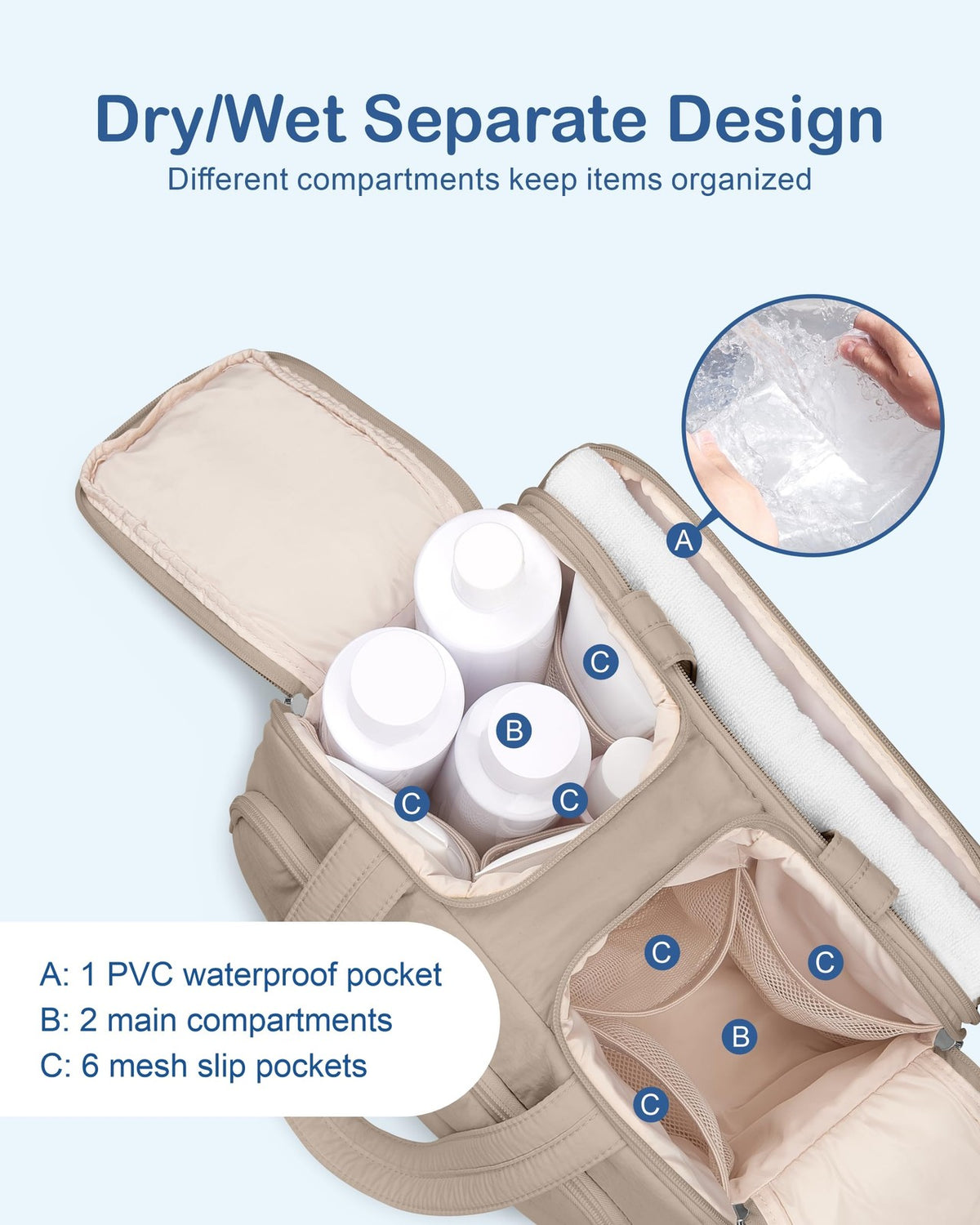 Large Travel Toiletry Bag with Handle - Waterproof Cosmetic Organizer for Women