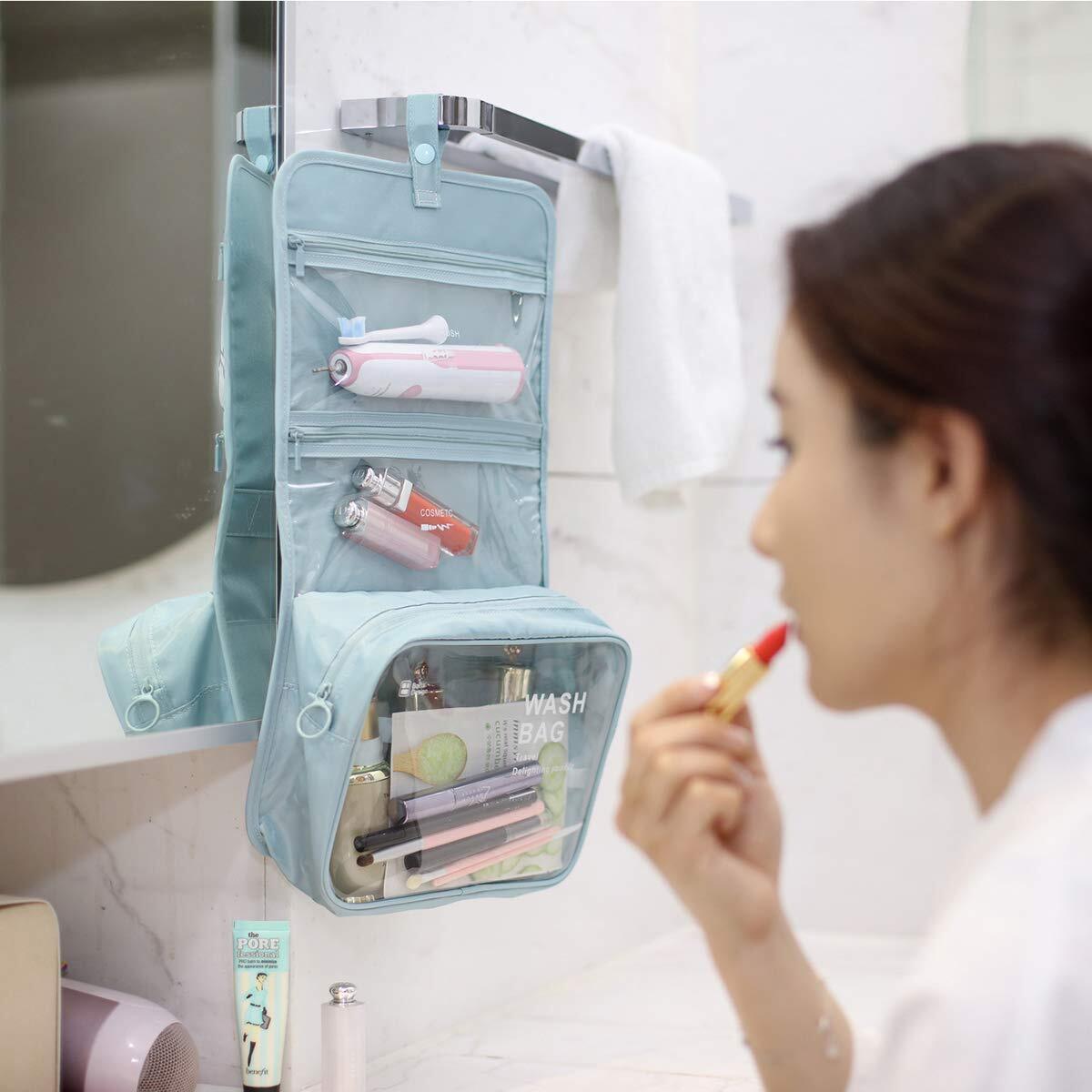 Hanging Toiletry Bag Waterproof Travel Cosmetic Organizer in Pink