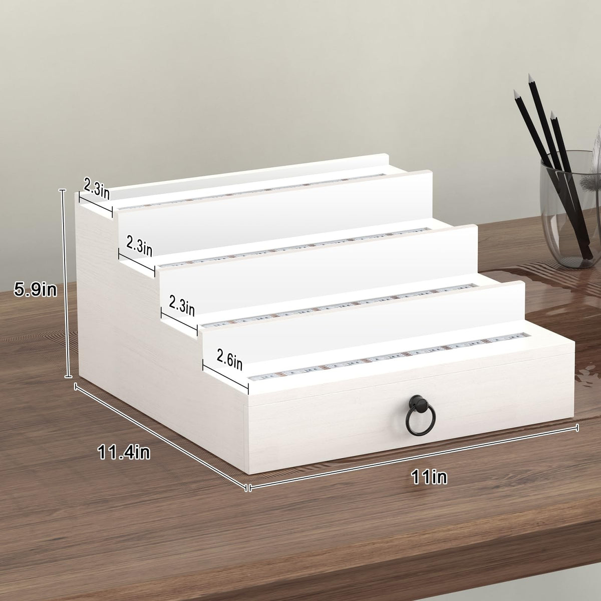 Lighted Wooden Perfume Organizer for Men - 4-Tier Cologne Display Stand