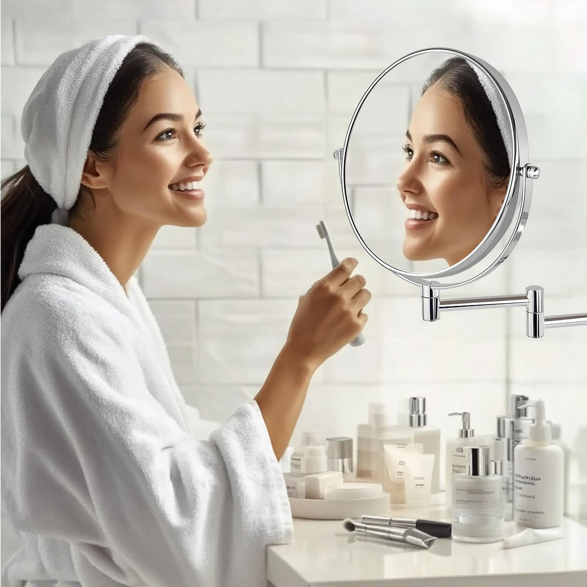 8-Inch Wall Mounted Double-Sided Makeup Mirror with 10X Magnification