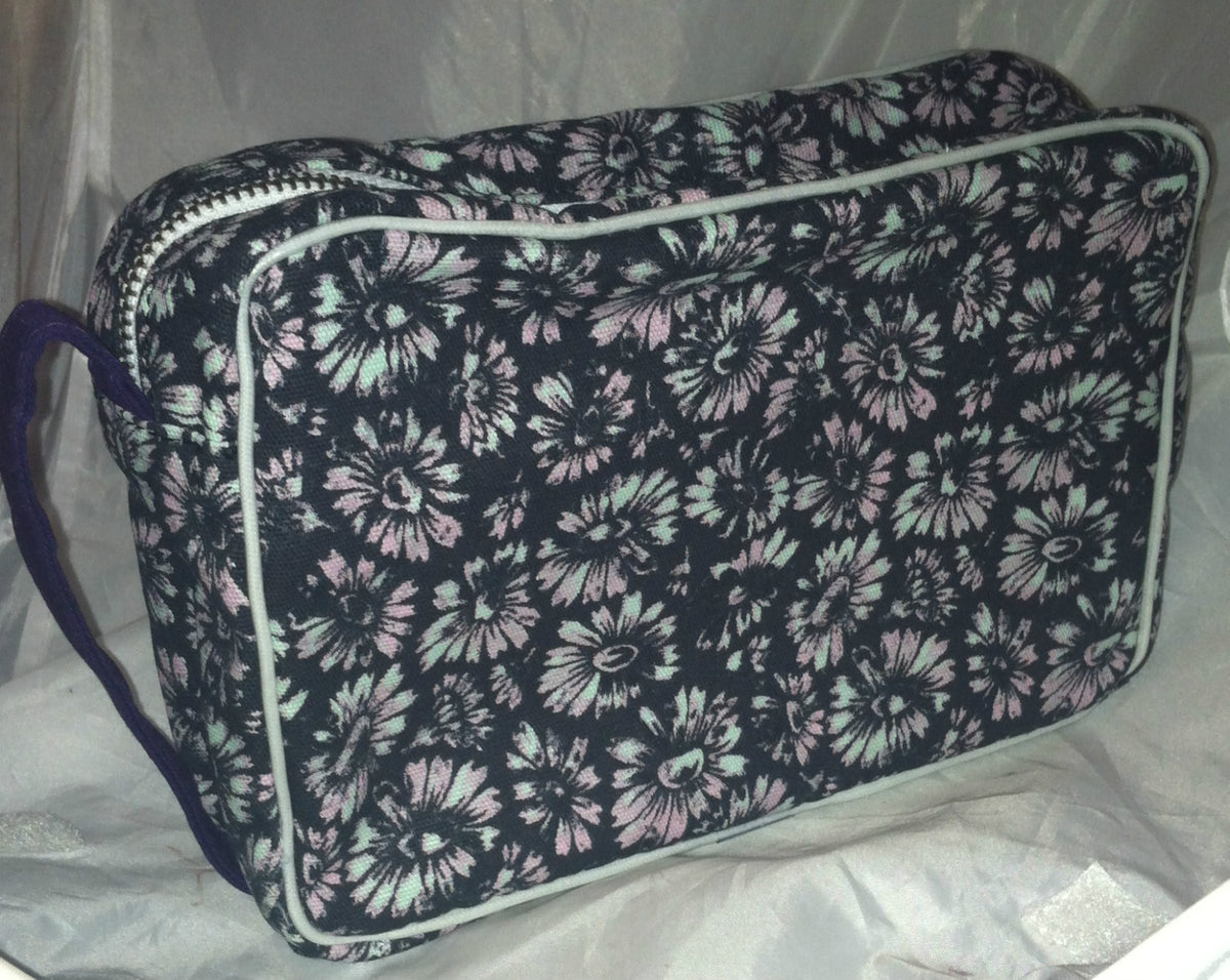 SunO Floral Cotton Canvas Makeup Bag - Black, Blue & Pink