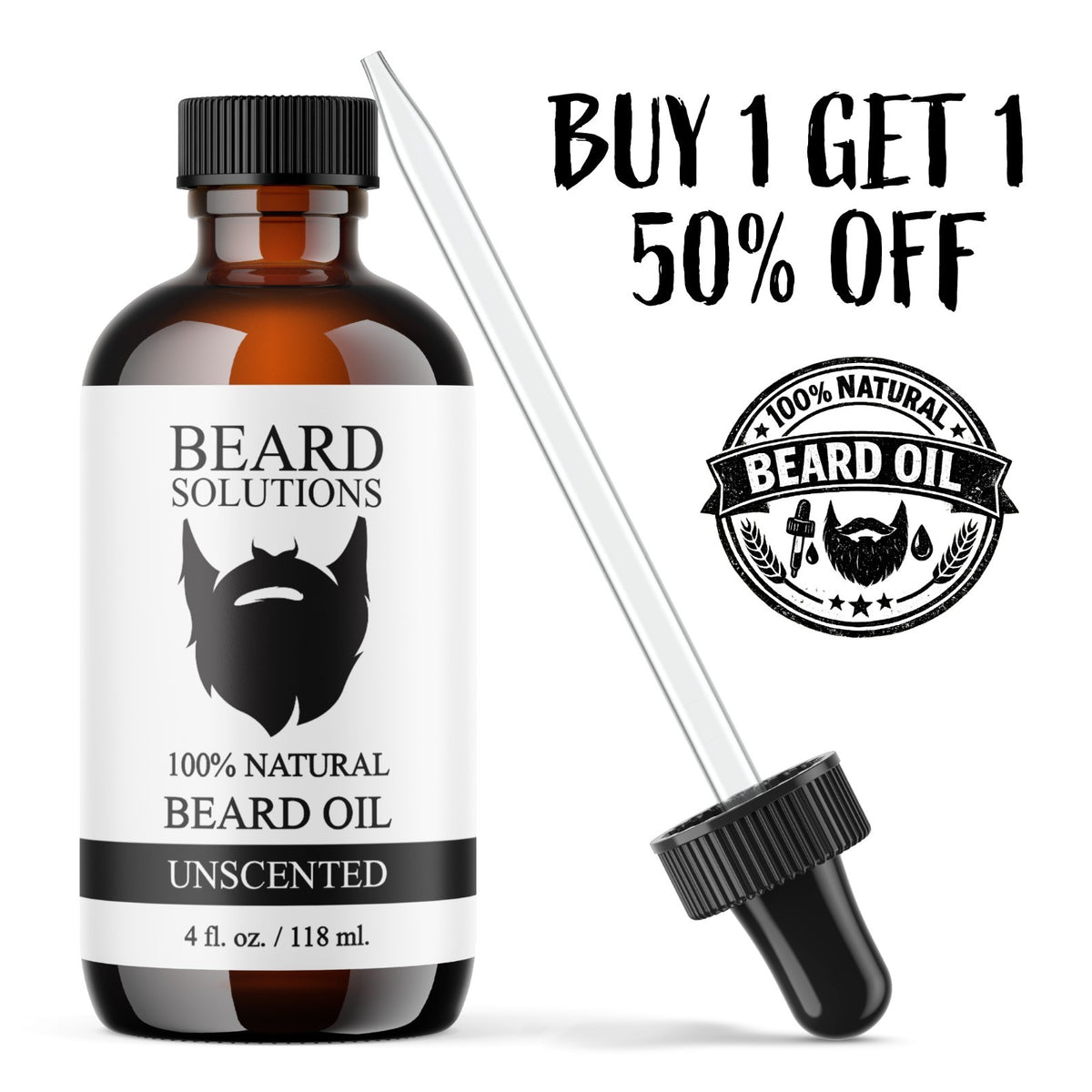 Unscented Beard Oil - 4 oz. Hair Growth Serum for Men, Nourishing & Hydrating