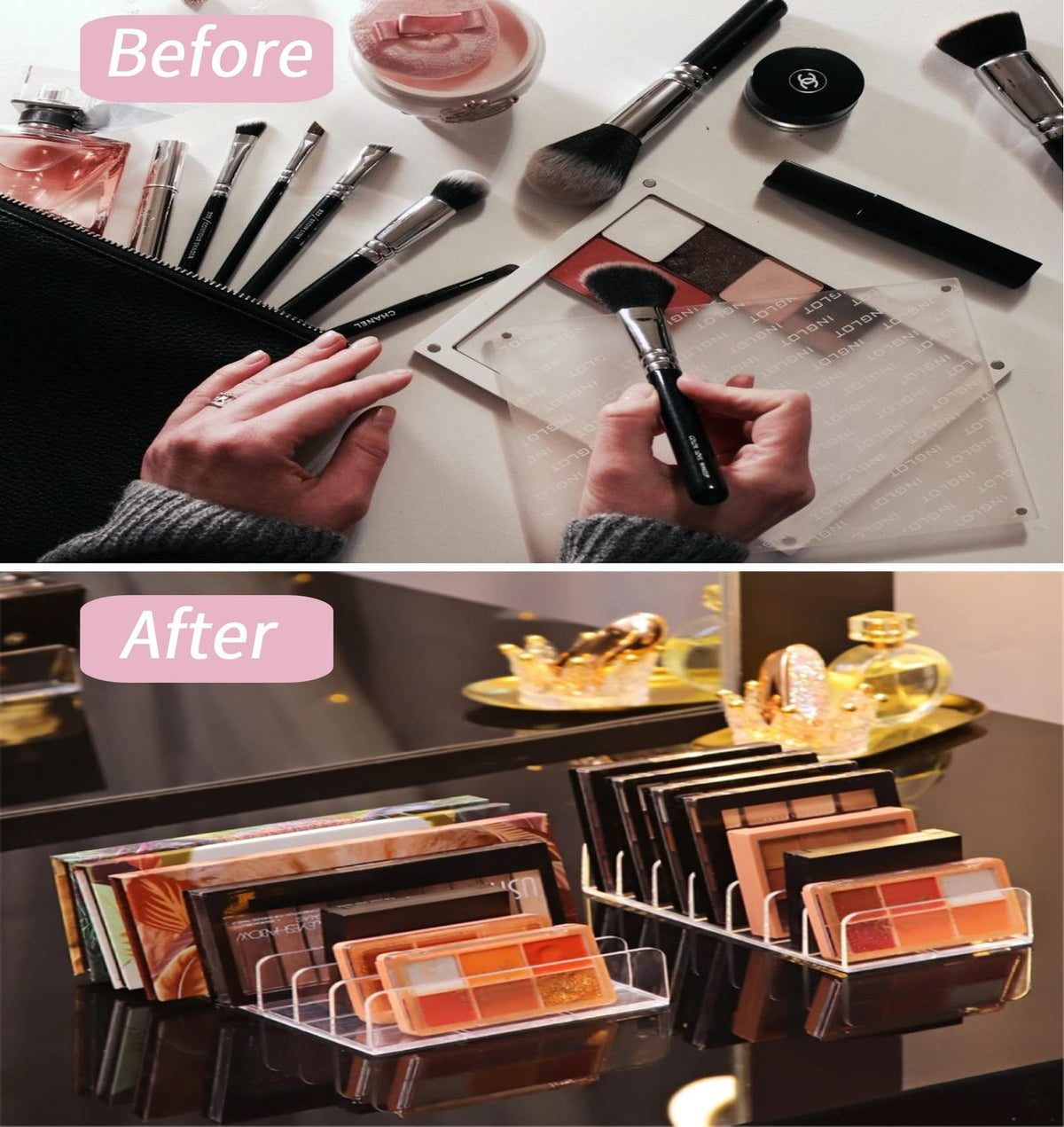 2 Pack Eyeshadow Palette Organizer for Bathroom Countertops - Cosmetic Storage Rack