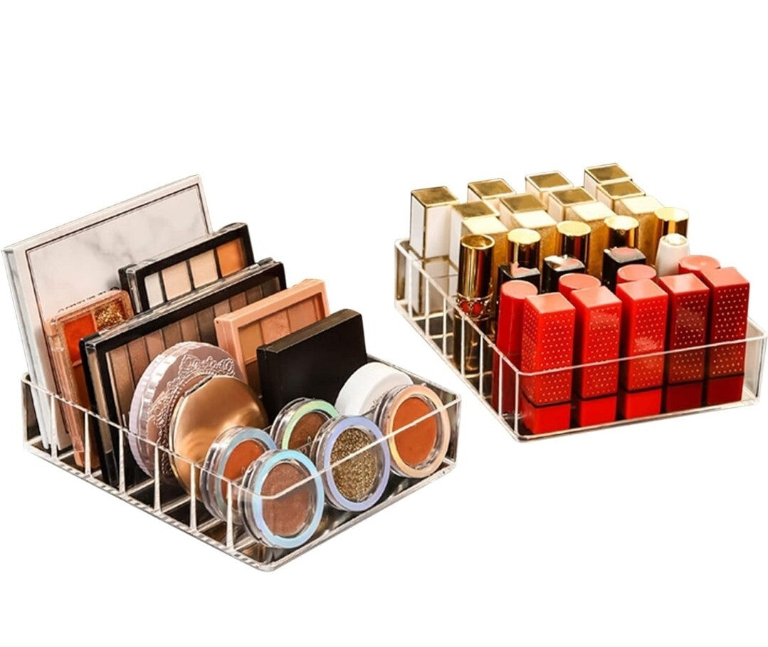 Acrylic Eyeshadow Makeup Organizer with 7 Sections - 2 Pack