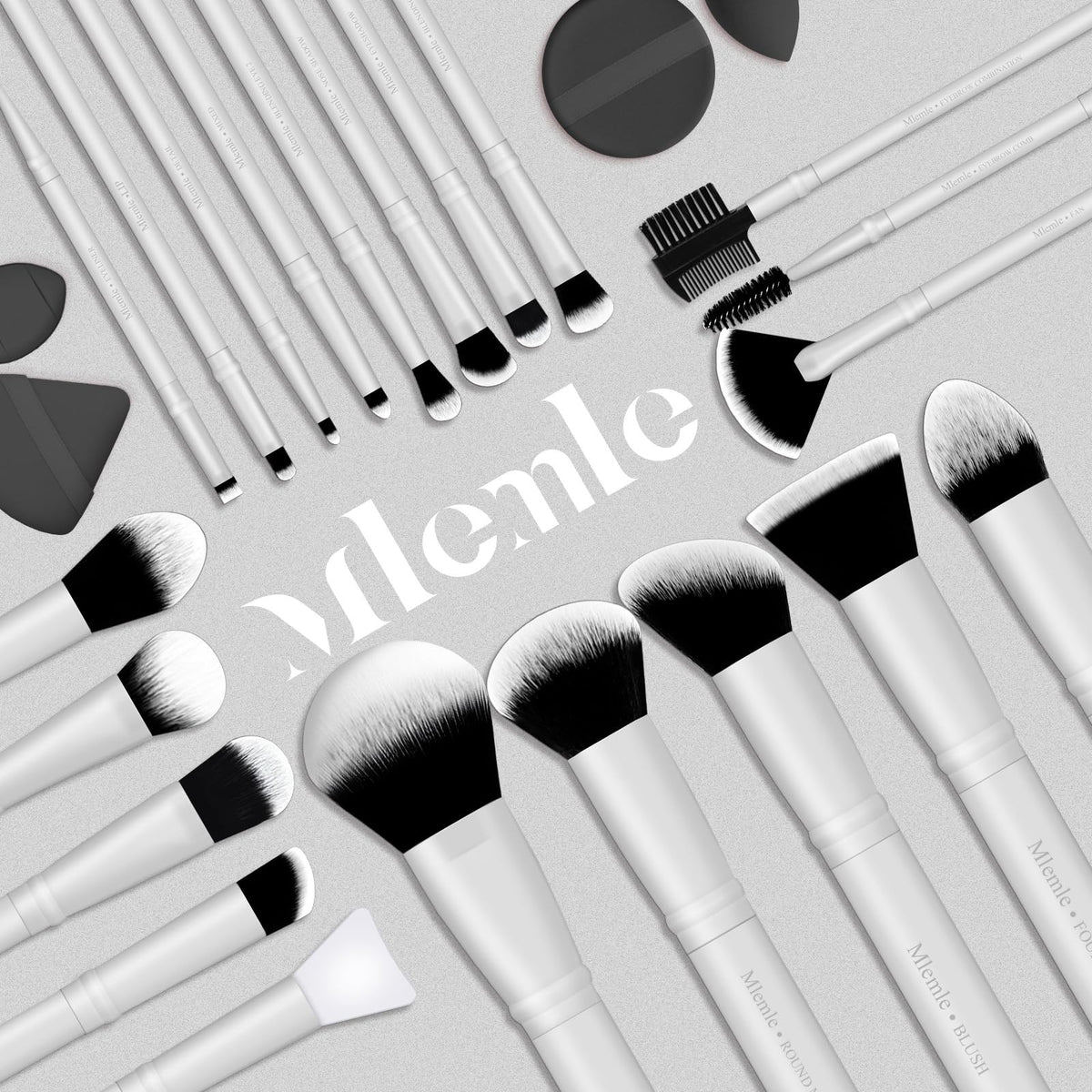 Professional Makeup Brush Set 25 Pcs with Blending Sponges - White