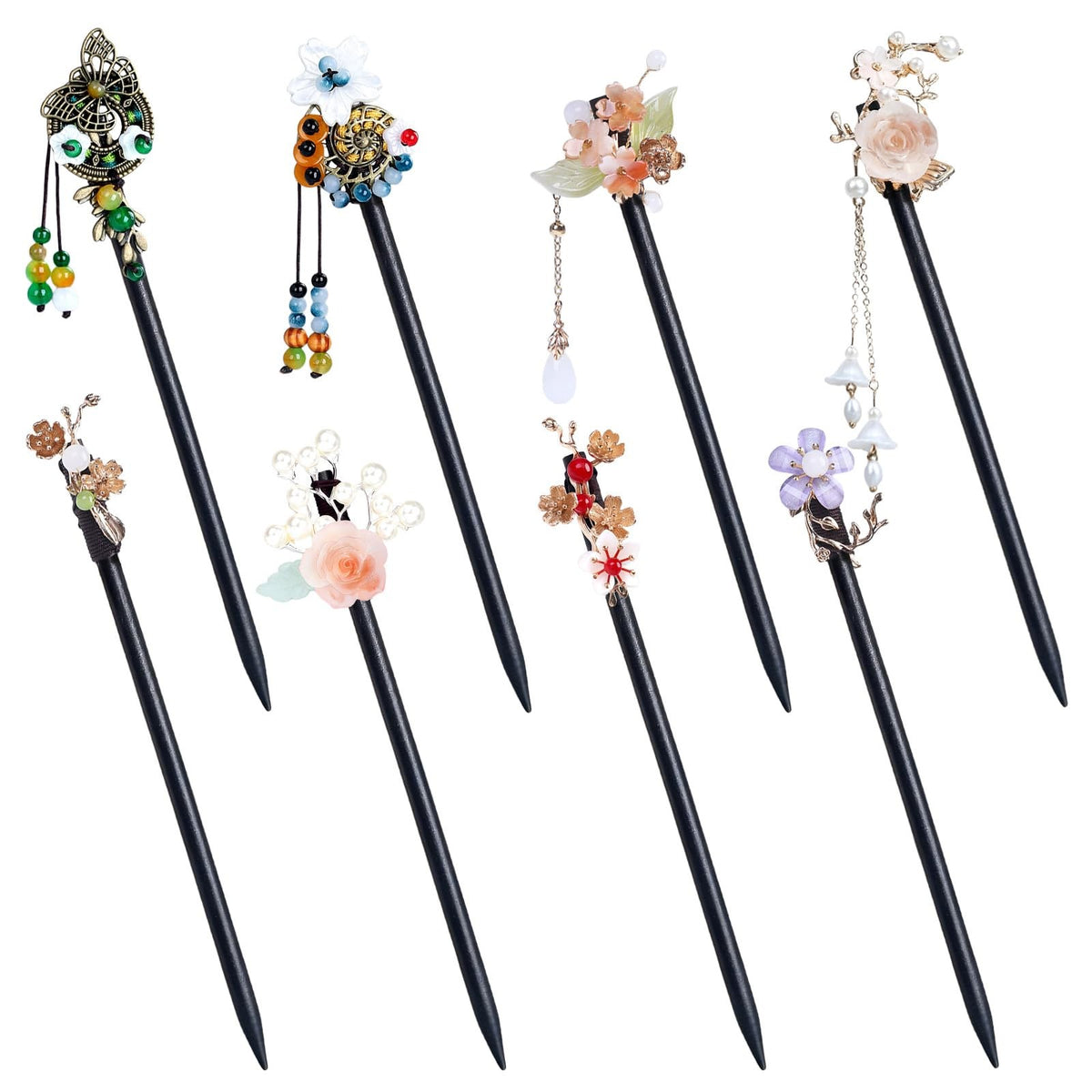 Earssa 8 PCS Wooden Hair Sticks Chinese Vintage Chopsticks Brown