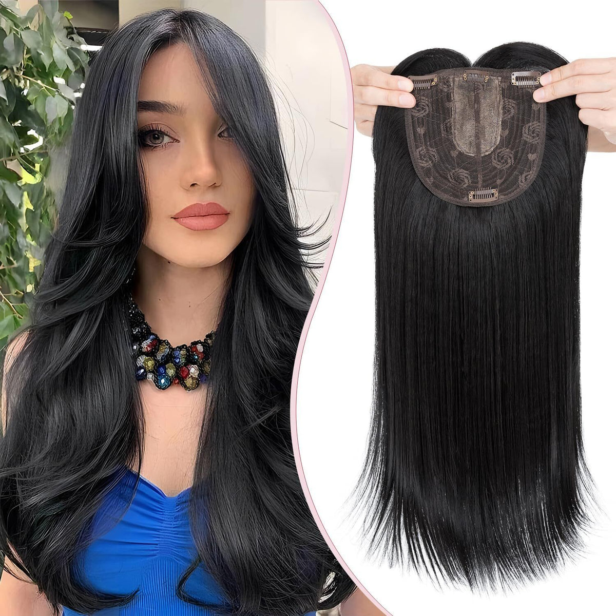 Women’s Clip-In Human Hair Topper with Hand-Tied Base - Water Wavy Style