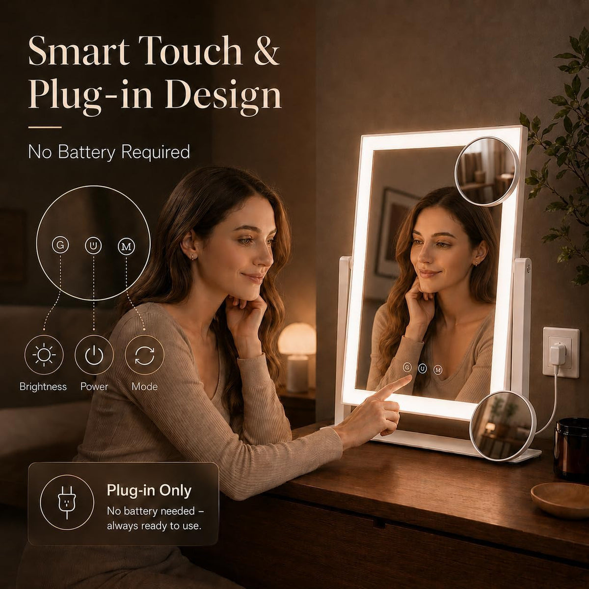 Lighted Makeup Mirror with Magnifiers and Dimmable LED, 17.3x13 Inches