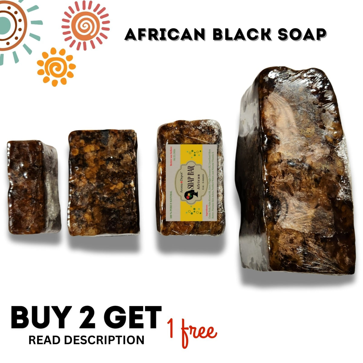 African Black Soap 6oz Organic Unrefined Ghana Face & Body Wash Bulk