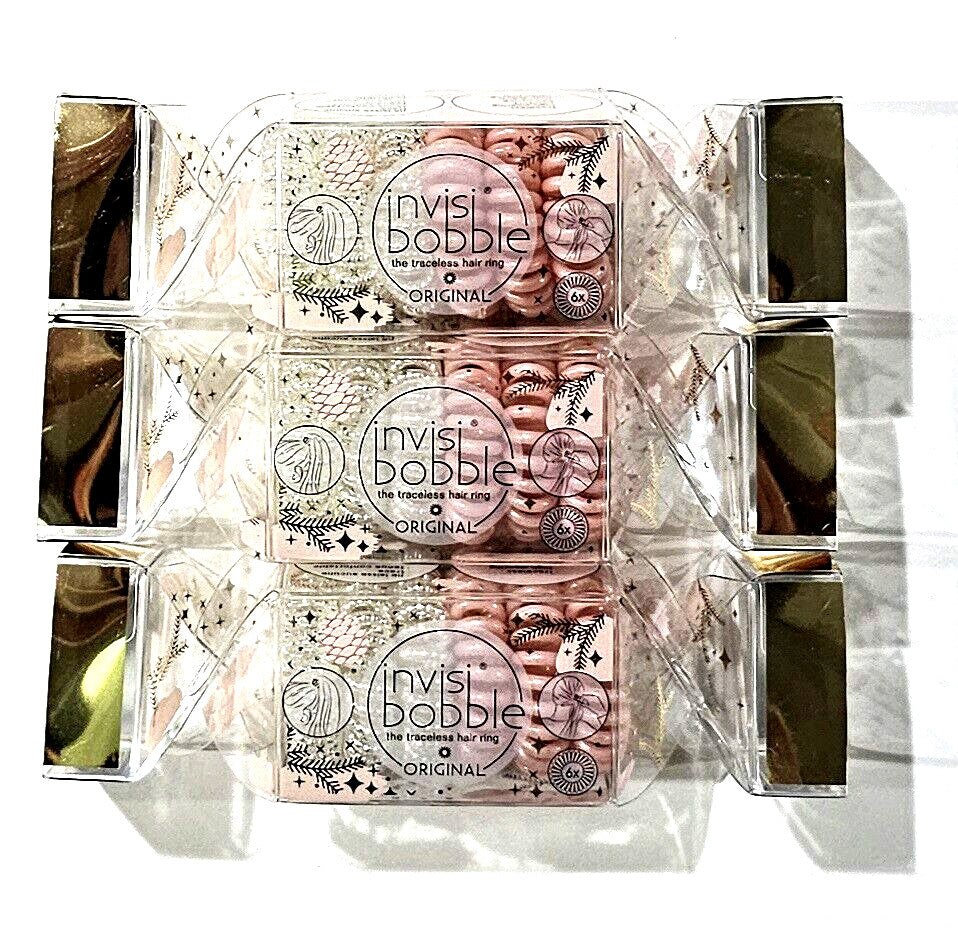 3 Packs Of 6 Invisi Bobble Traceless Hair Rings Pink Silver