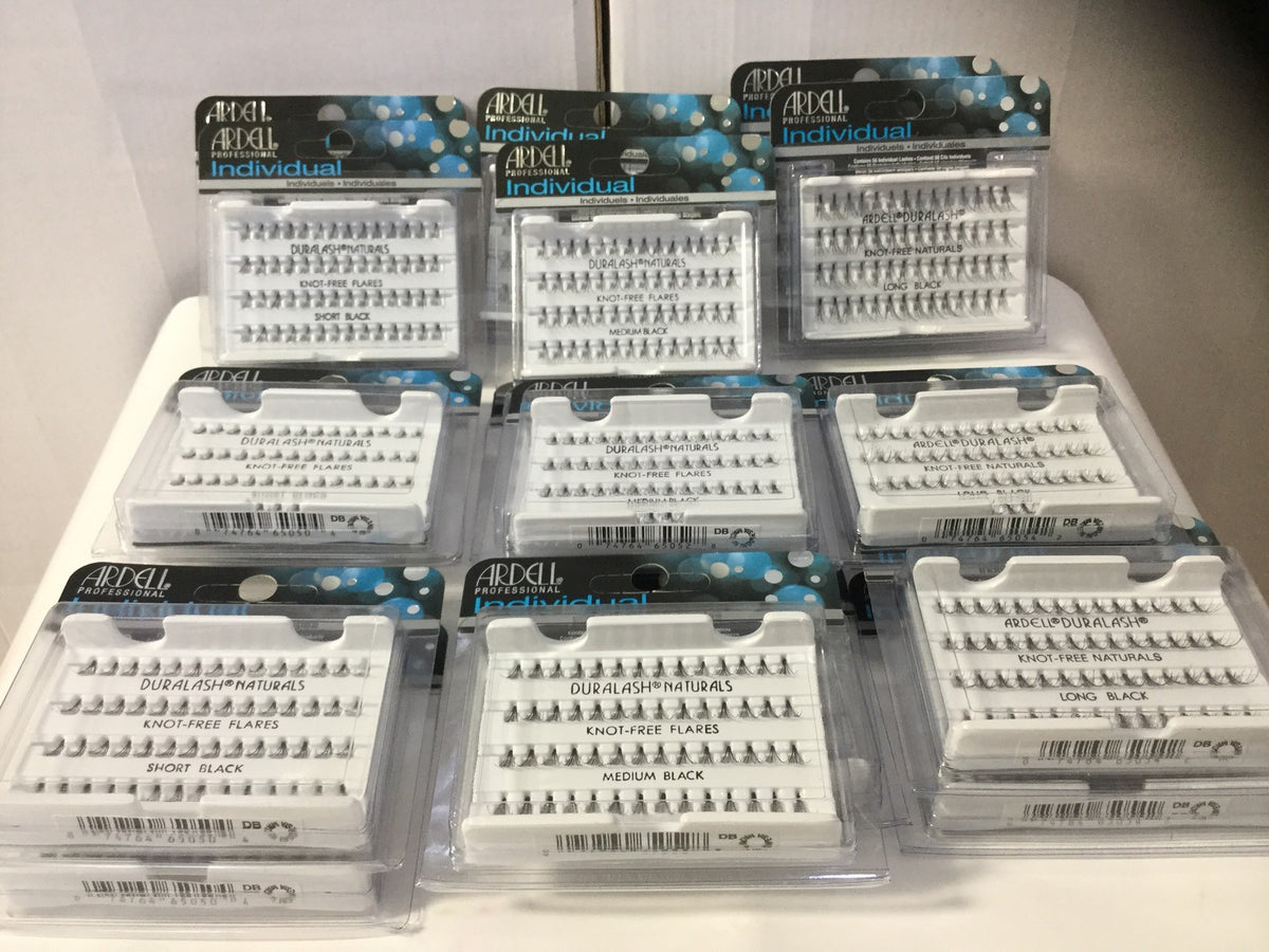 Set of 10 Ardell Duralash Individual False Eyelashes Knot Free Long Medium Short Black