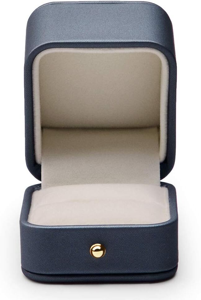 Steel-Blue Leather Ring Box — Elegant Jewelry Storage for Engagement & Gifts