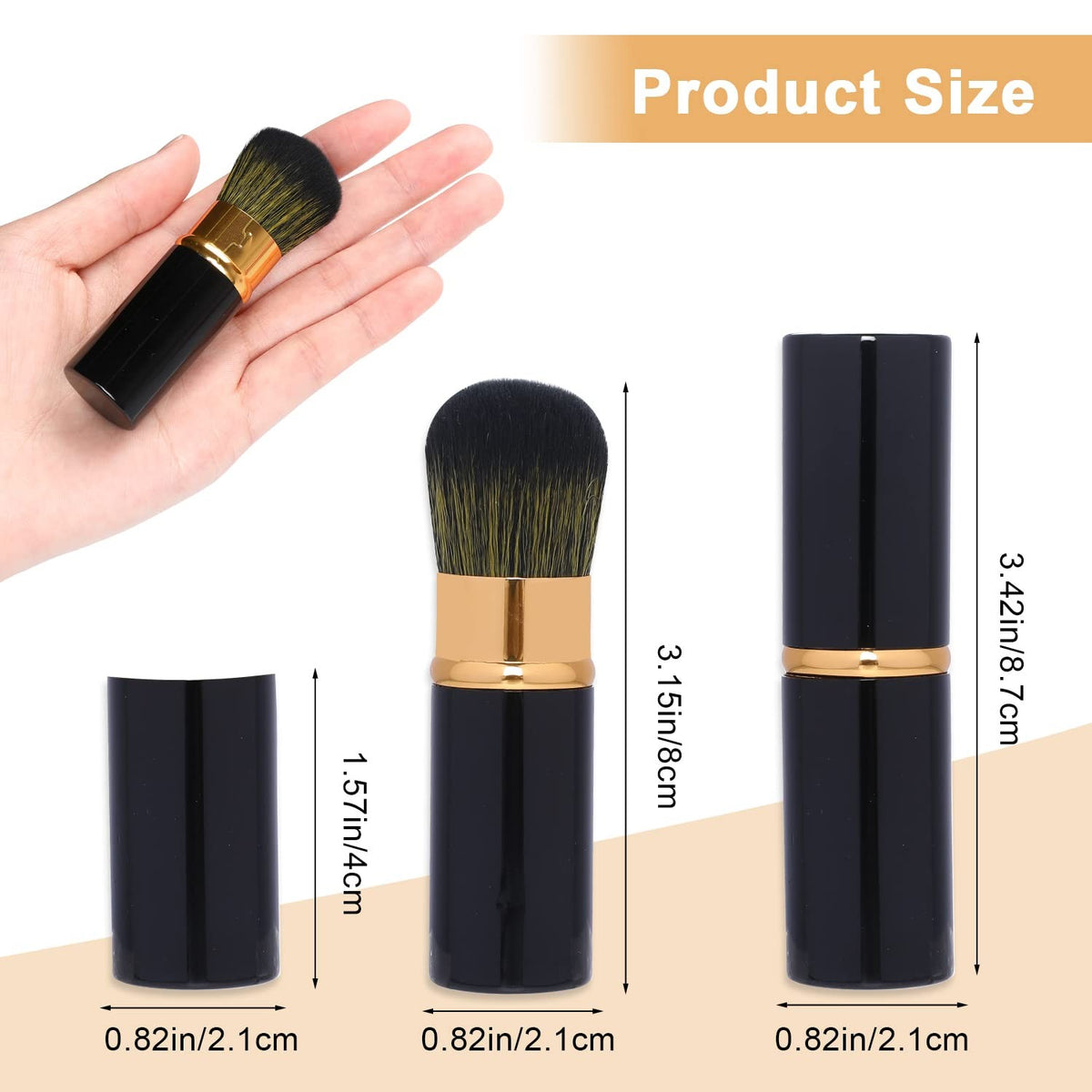Retractable Makeup Brush Set - 2pcs Portable Kabuki Brushes Black